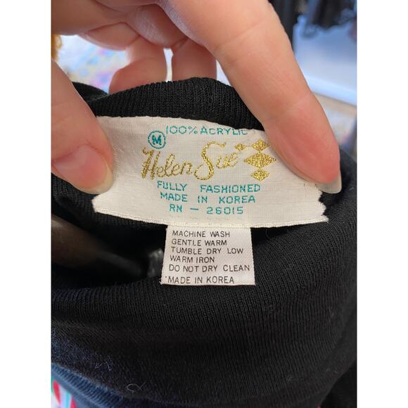 vintage 1970s chevron striped turtleneck 70s mod black and pink shirt deadstock - Picture 2 of 8